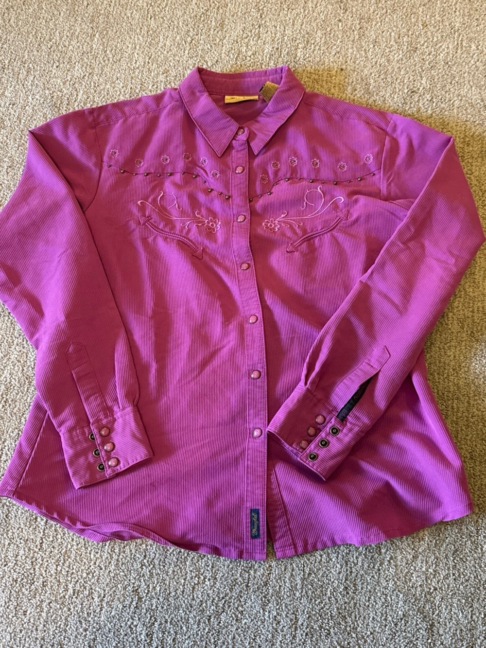 Wrangler Magenta Western Embroidered Button-Down Shirt